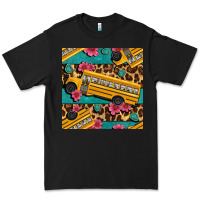 Black school bus and leopar seamless pattern Premium Tee - BundleAndBundleShop