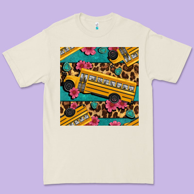 School Bus And Leopar Seamless Pattern Premium Tee Designed By Bundleandbundleshop