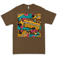 Cacao school bus and leopar seamless pattern Premium Tee - BundleAndBundleShop