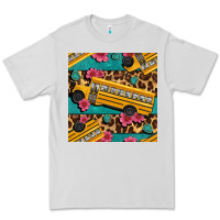 Dove Grey school bus and leopar seamless pattern Premium Tee - BundleAndBundleShop