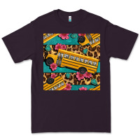 Plum school bus and leopar seamless pattern Premium Tee - BundleAndBundleShop