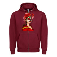 Burgundy Sugar skull girl Zipper Hoodie - NancyCooperArtShop