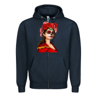 Navy Sugar skull girl Zipper Hoodie - NancyCooperArtShop