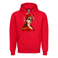 Red Sugar skull girl Zipper Hoodie - NancyCooperArtShop