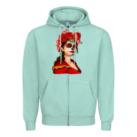 Seafoam Sugar skull girl Zipper Hoodie - NancyCooperArtShop