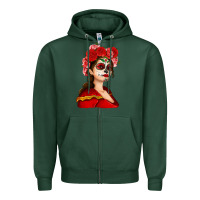 Sports Green Sugar skull girl Zipper Hoodie - NancyCooperArtShop