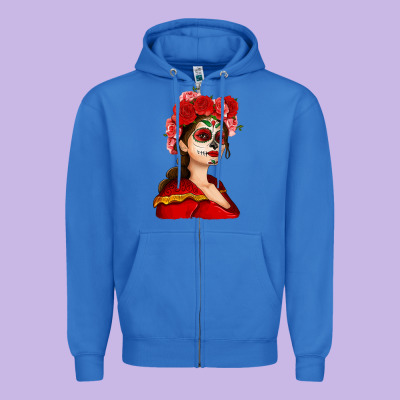 Sugar Skull Girl Zipper Hoodie Designed By Nancycooperartshop