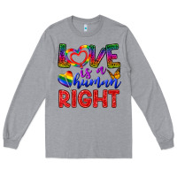 Heather Grey Love İs a Human Right Long Sleeve Tee - BundleAndBundleShop