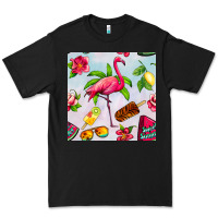 Black sweet summer flamingo seamless pattern Premium Tee - BundleAndBundleShop