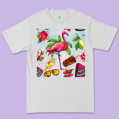 Sweet Summer Flamingo Seamless Pattern Premium Tee Designed By Bundleandbundleshop