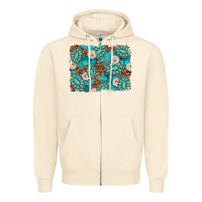 Leopard And Turquoise Gemstone Background Zipper Hoodie by texasbilliewilder | Teevron