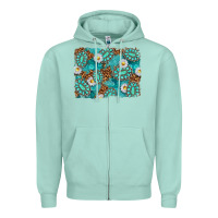 Seafoam Leopard and Turquoise Gemstone Background Zipper Hoodie - texasbilliewilder