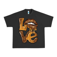 Pigment Black love leopard with lips Urban Heavy Tee - NancyCooperArtShop