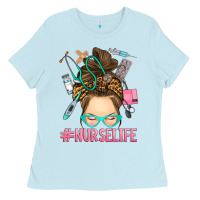 Baby Blue messy bun nurse life Ladies Tee - RanaPortraitStore