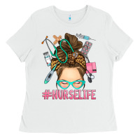 White messy bun nurse life Ladies Tee - RanaPortraitStore