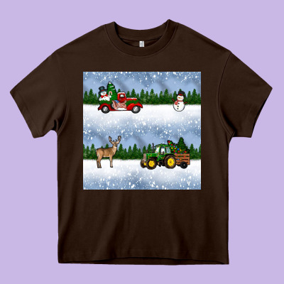 Christmas Snow Truck Seamless Pattern Heavy Core Tee Designed By Bundleandbundleshop