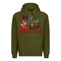 Army Green howdy christmas with santa riding his sleighs Premium Hoodie - CowGirlArtShop