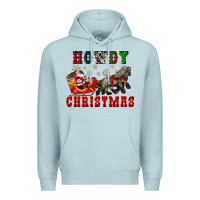Blue Mist howdy christmas with santa riding his sleighs Premium Hoodie - CowGirlArtShop