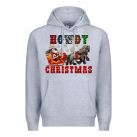 Heather Grey howdy christmas with santa riding his sleighs Premium Hoodie - CowGirlArtShop
