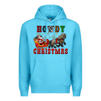 Ocean Blue howdy christmas with santa riding his sleighs Premium Hoodie - CowGirlArtShop