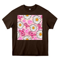 Breast Cancer Awareness With Daisy And Heart Seamless Pattern Heavy Core Tee | Teevron