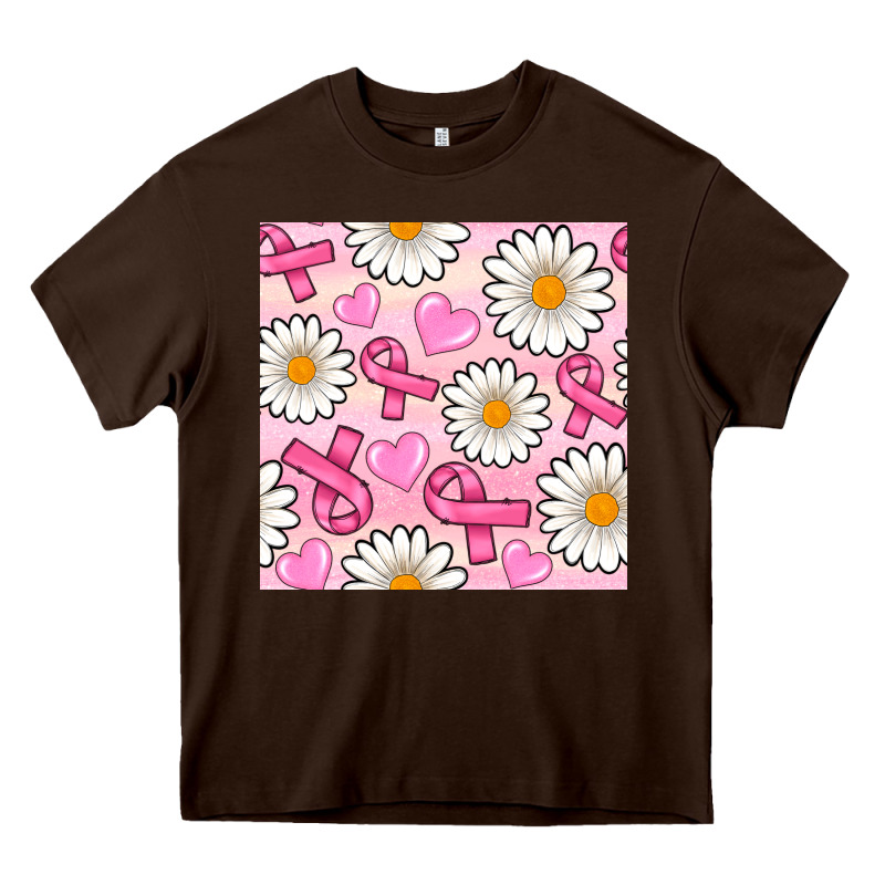 Breast Cancer Awareness With Daisy And Heart Seamless Pattern Heavy Core Tee by BundleAndBundleShop | Teevron