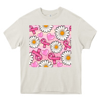 Cream breast cancer awareness with daisy and heart seamless pattern Heavy Core Tee - BundleAndBundleShop