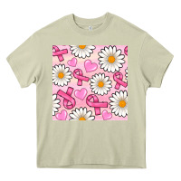 Mossy breast cancer awareness with daisy and heart seamless pattern Heavy Core Tee - BundleAndBundleShop