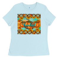 Baby Blue Thankful Pumpkins Ladies Tee - Artiststas