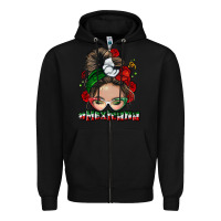 Black Mexicana messy bun Zipper Hoodie - NancyCooperArtShop