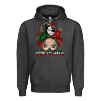 Charcoal Heather Mexicana messy bun Zipper Hoodie - NancyCooperArtShop