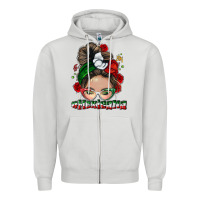 Dove Grey Mexicana messy bun Zipper Hoodie - NancyCooperArtShop