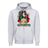 Heather Grey Mexicana messy bun Zipper Hoodie - NancyCooperArtShop