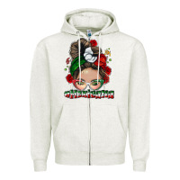Oatmeal Heather Mexicana messy bun Zipper Hoodie - NancyCooperArtShop
