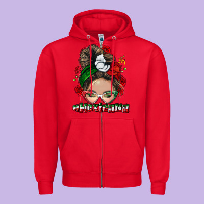 Mexicana Messy Bun Zipper Hoodie Designed By Nancycooperartshop