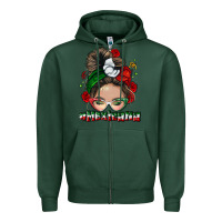 Sports Green Mexicana messy bun Zipper Hoodie - NancyCooperArtShop