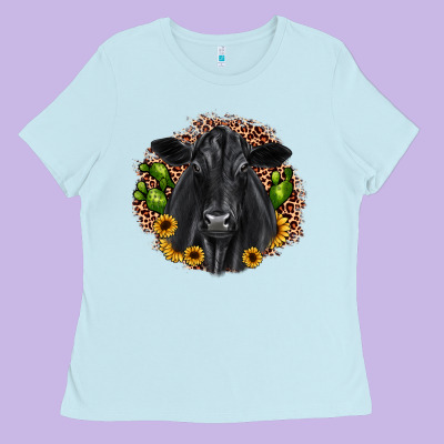 Black Angus Cactus Sunflower Ladies Tee Designed By Jahusdesignshop
