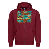 Burgundy Leopard and Aztec Background Western Zipper Hoodie - texasbilliewilder