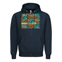 Navy Leopard and Aztec Background Western Zipper Hoodie - texasbilliewilder
