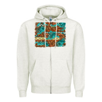 Oatmeal Heather Leopard and Aztec Background Western Zipper Hoodie - texasbilliewilder