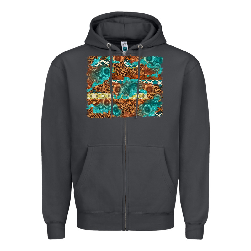 Leopard And Aztec Background Western Zipper Hoodie by texasbilliewilder | Teevron