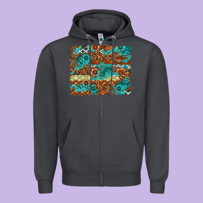 Leopard And Aztec Background Western Zipper Hoodie Designed By Texasbilliewilder