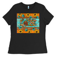 Black Sunflower Leopard Thanksgiving Love Ladies Tee - Artiststas