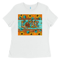 White Sunflower Leopard Thanksgiving Love Ladies Tee - Artiststas