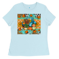 Baby Blue Thanksgiving Truck With Turkey Ladies Tee - Artiststas