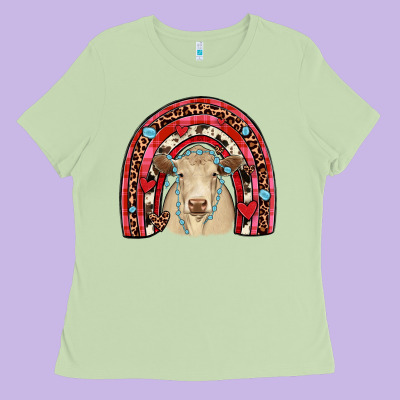Valentines Charolais  Rainbow Ladies Tee Designed By Jahusdesignshop