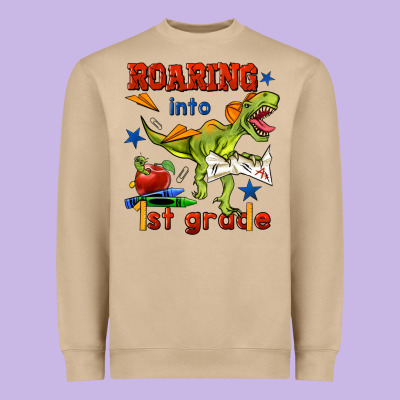 Roaring Into 1st Grade Heavyweight Sweatshirt Designed By Bundleandbundleshop