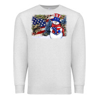 Oatmeal Heather Patriotic snowman background 4th of july Premium Sweatshirt - HowdyJamesFarm