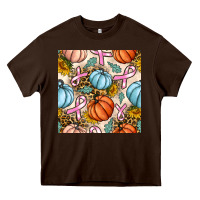 Chocolate Brown breast cancer awareness with pumpkin and leopard seamless pattern Heavy Core Tee - BundleAndBundleShop