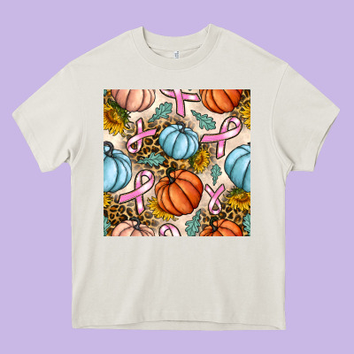 Breast Cancer Awareness With Pumpkin And Leopard Seamless Pattern Heavy Core Tee Designed By Bundleandbundleshop